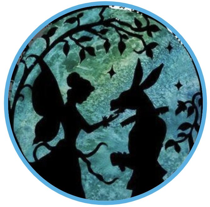 Silhouette of fairy and donkey with plants